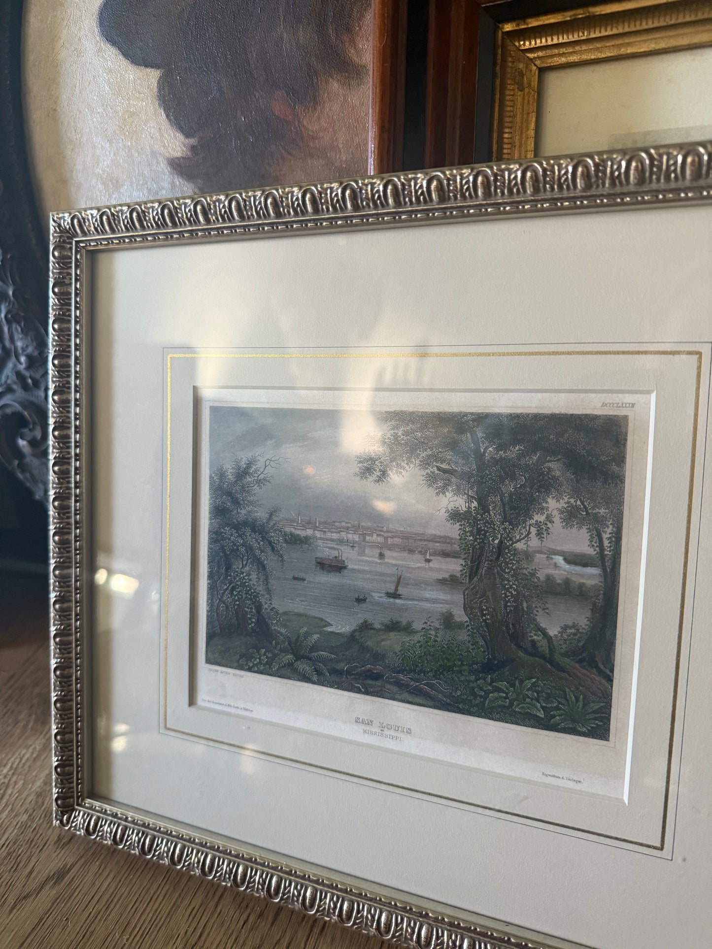 Antique Hand-Colored Engraving, St. Louis from the Mississippi