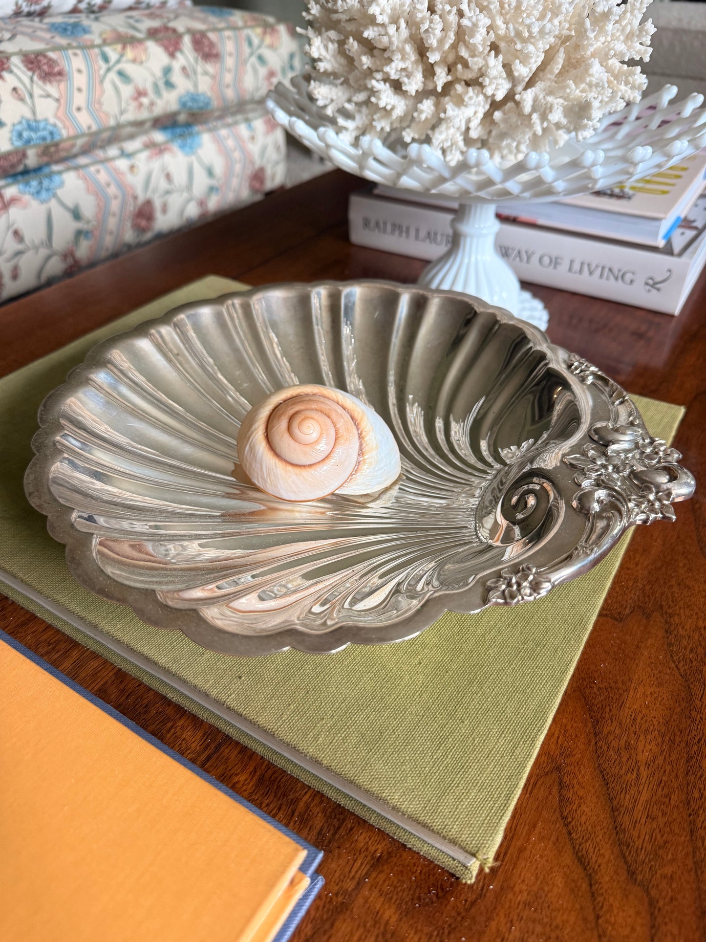 Silverplate Scalloped Shell Dish with Ball Feet