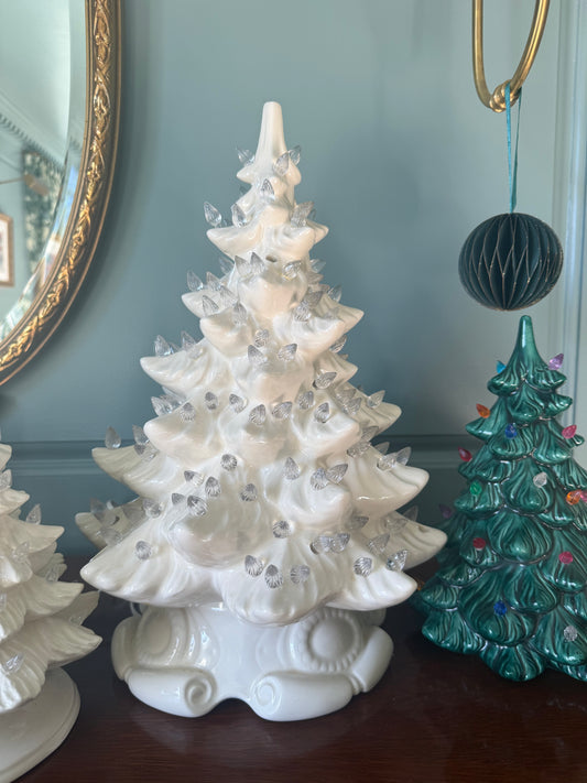 Vintage White Ceramic Christmas Tree Lg, Clear Lights