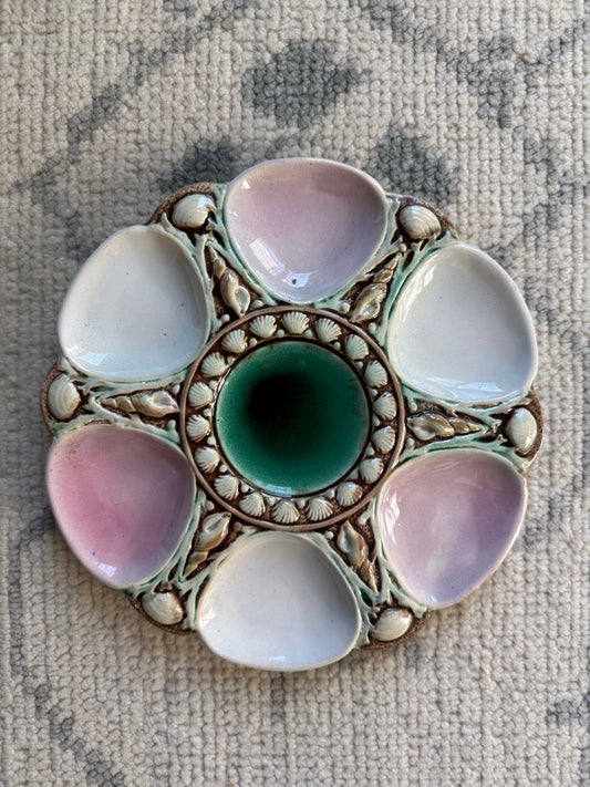 Antique English Majolica Six Well Oyster Plate - Pink