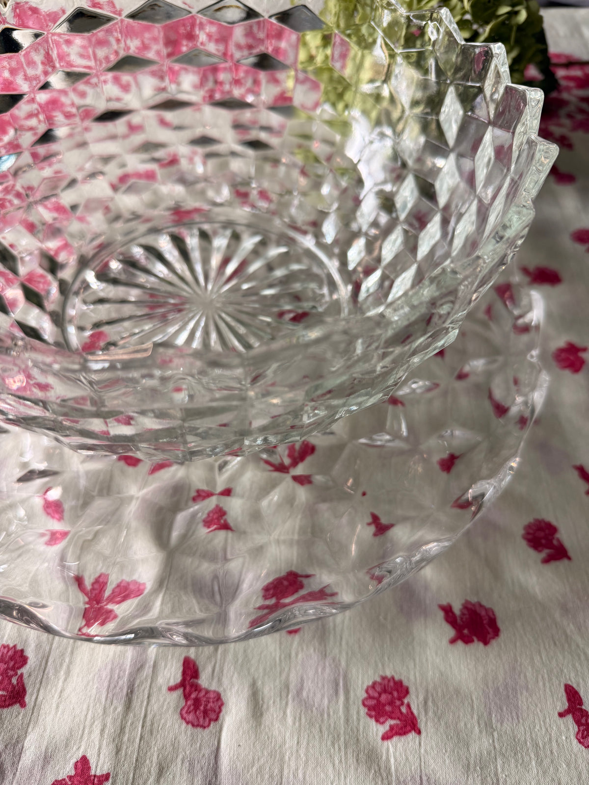 Vintage Fostoria American Punch Bowl with Footed Plate