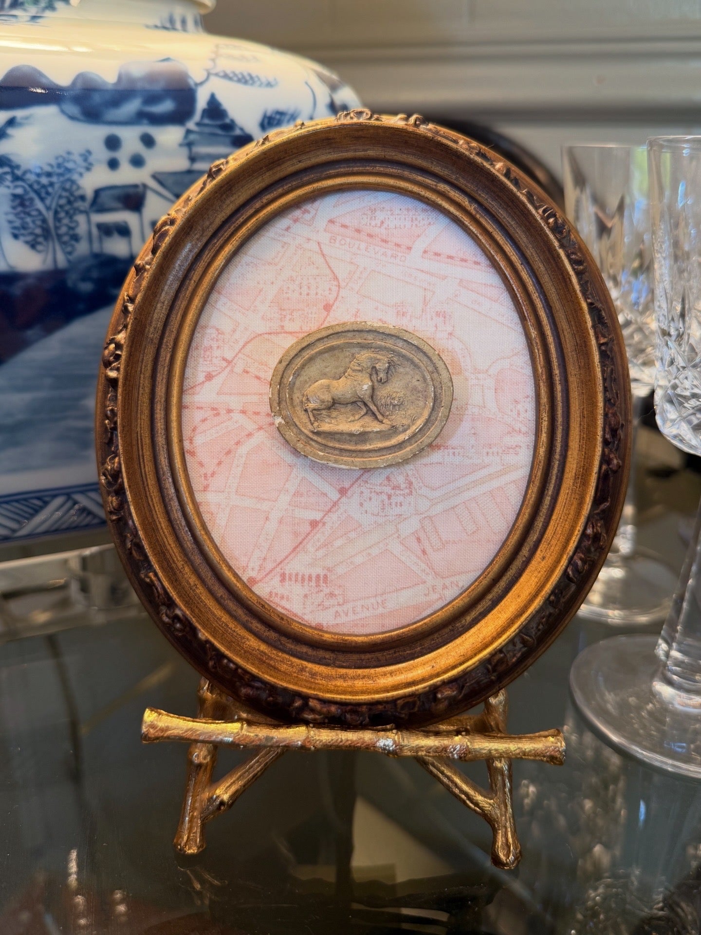 Antique Grand Tour Horse & Lion Intaglio, Mounted