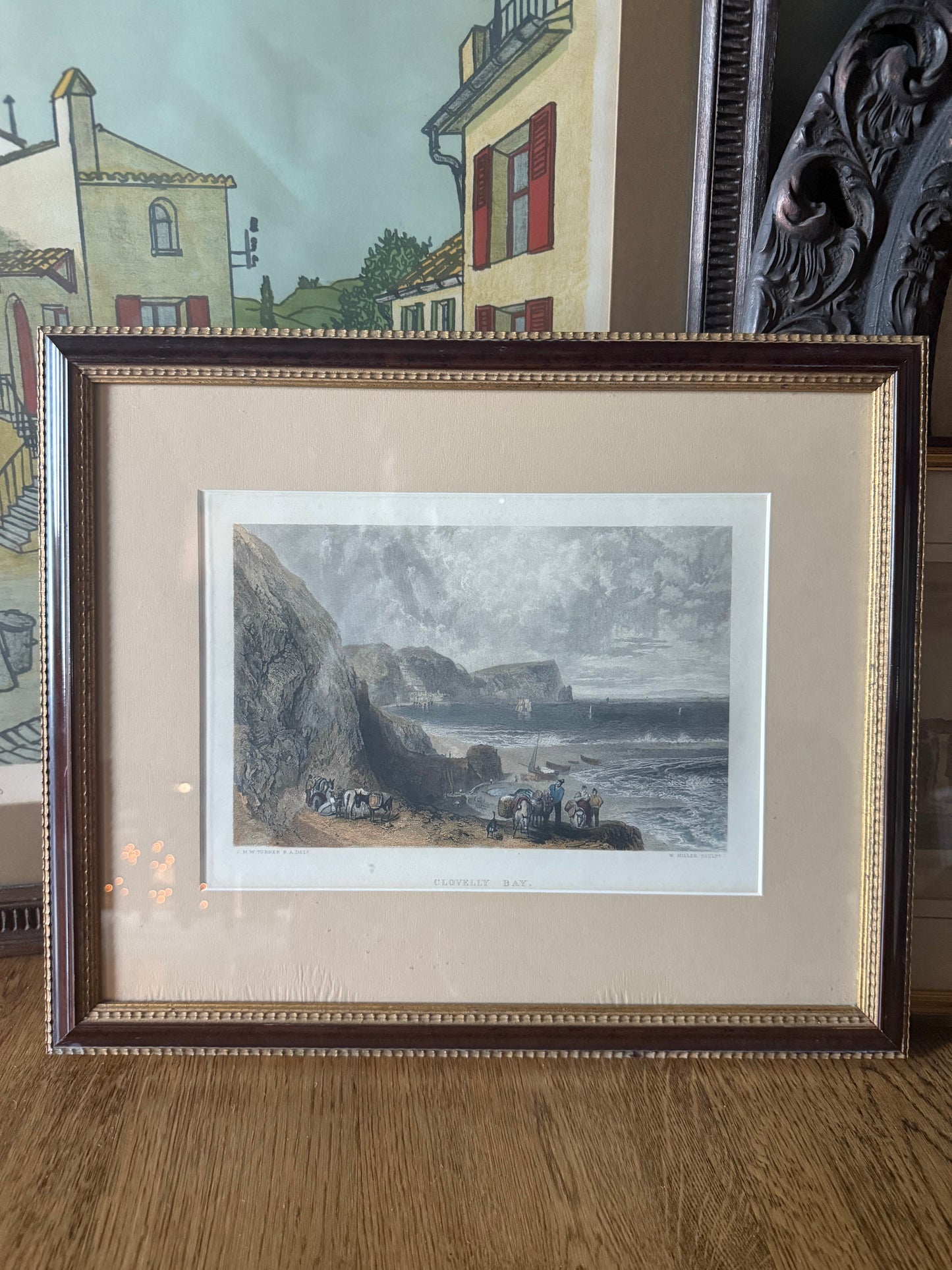 Antique Hand-Colored Engraving, Clovelly Bay