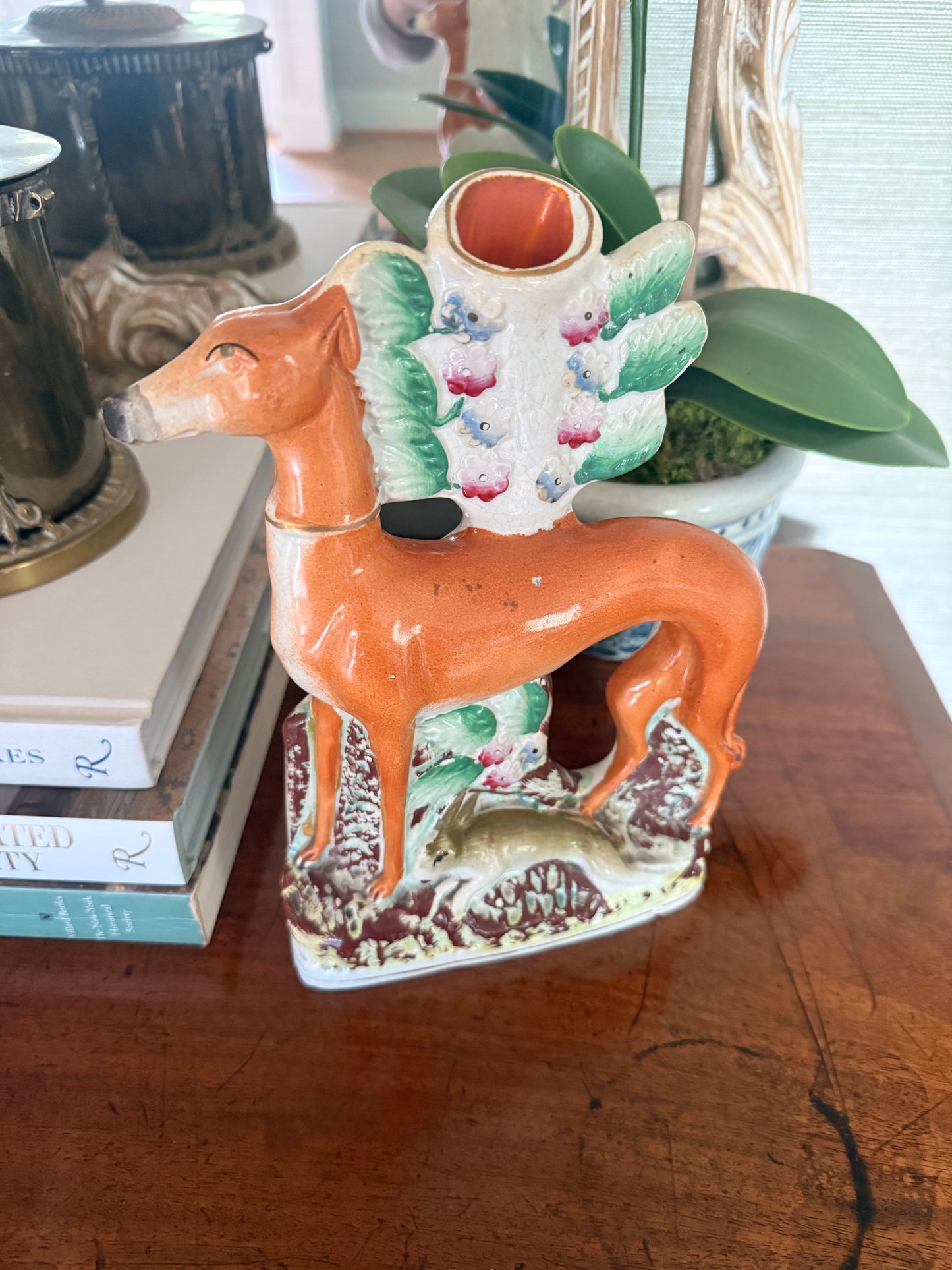 Antique Staffordshire Whippet Spill Vase