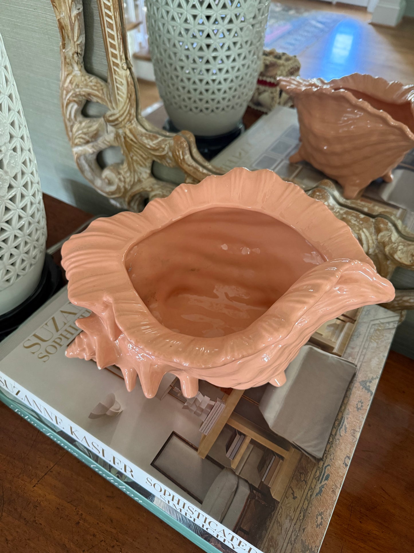Vintage American Mold Ceramic Shell Planter - Pink