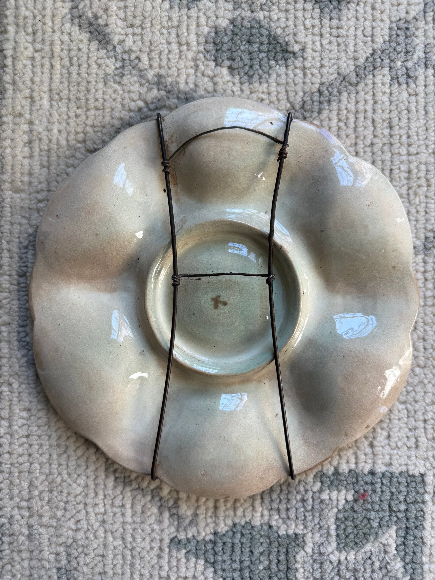 Antique English Majolica Six Well Oyster Plate - Purple