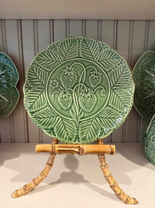 Vintage Bordallo Pinheiro Strawberries Green Luncheon Plate