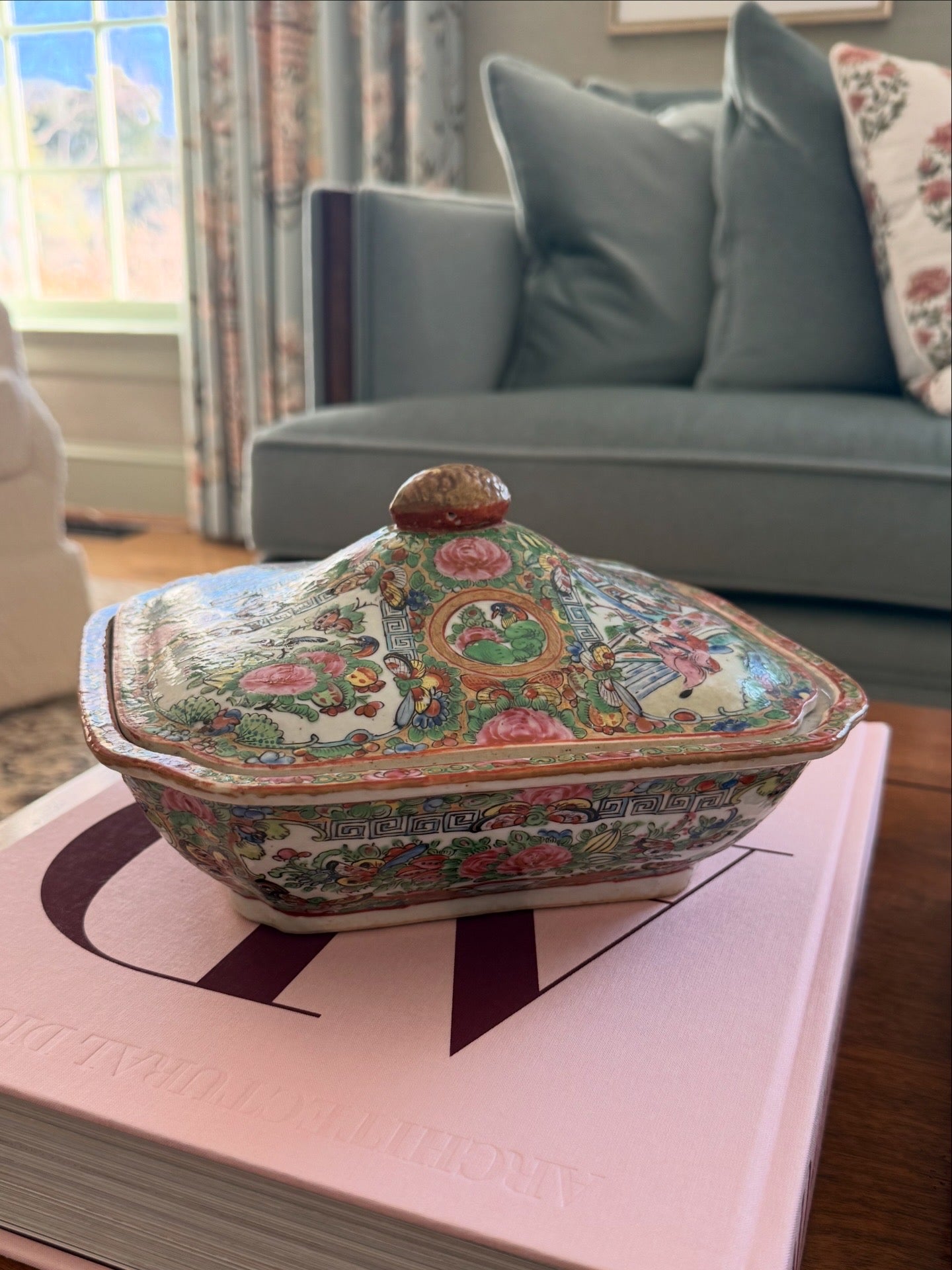 Antique Rose Medallion Lidded Dish