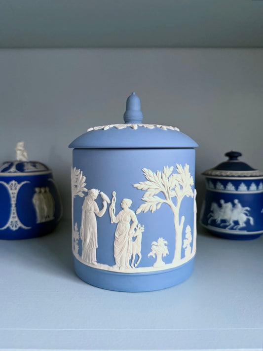 Wedgwood Jasperware Cream on Lavender Acorn Finial Lidded Jar