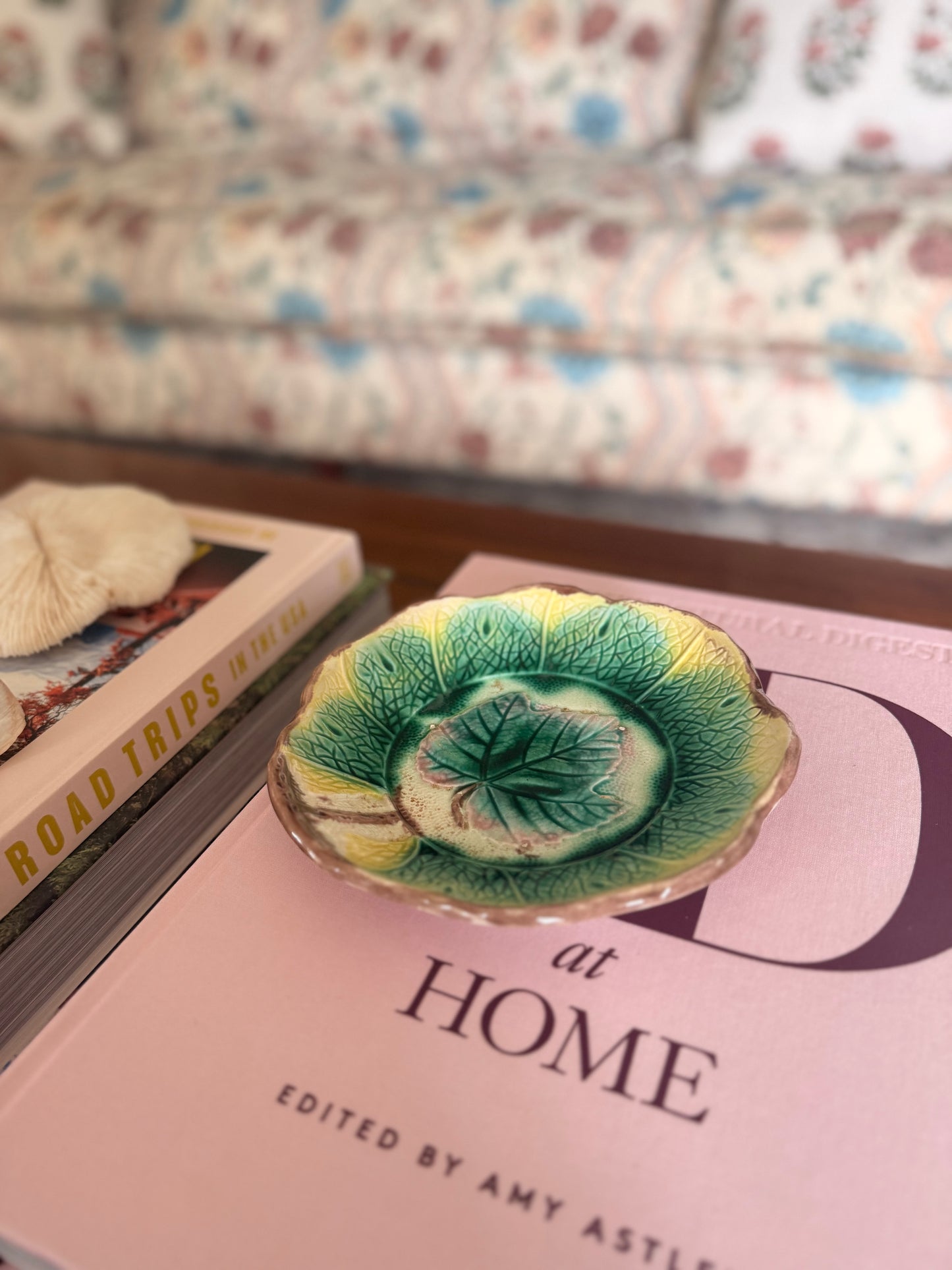 Antique Majolica Grape Leaf Dish