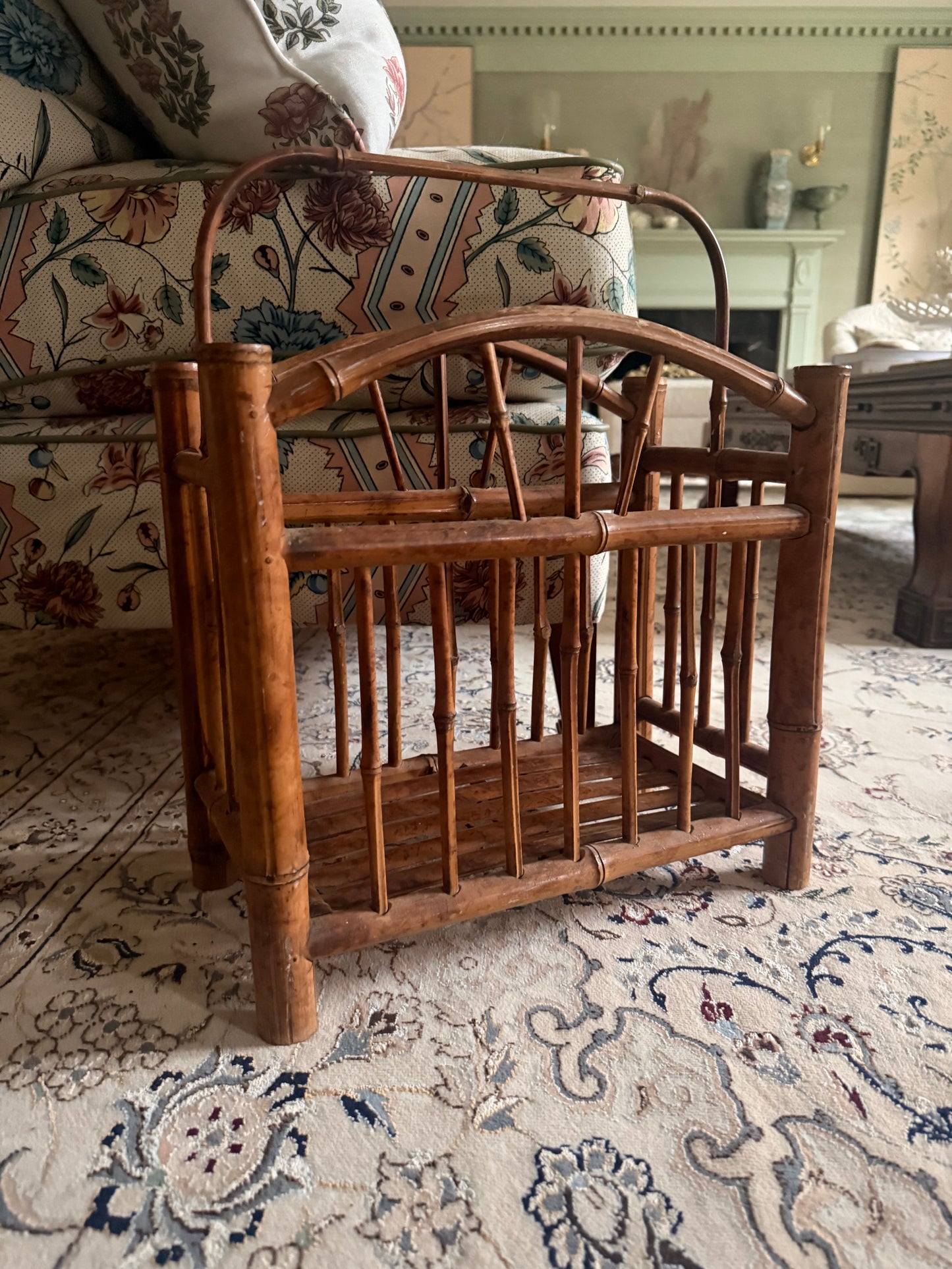 Vintage Burnt Bamboo Magazine Rack