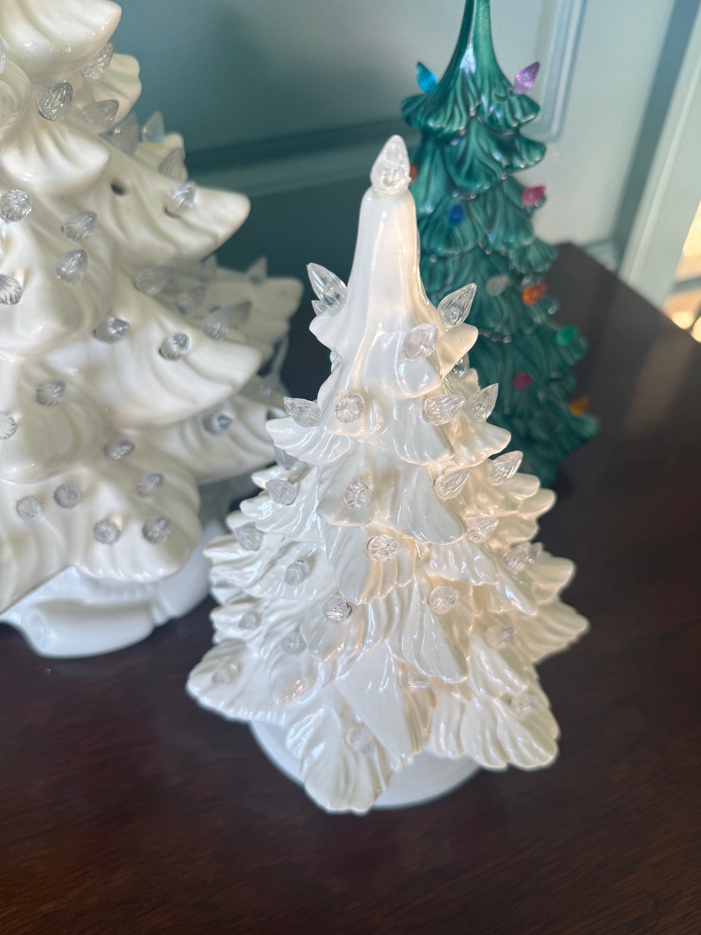 Vintage White Ceramic Christmas Tree, Clear Lights