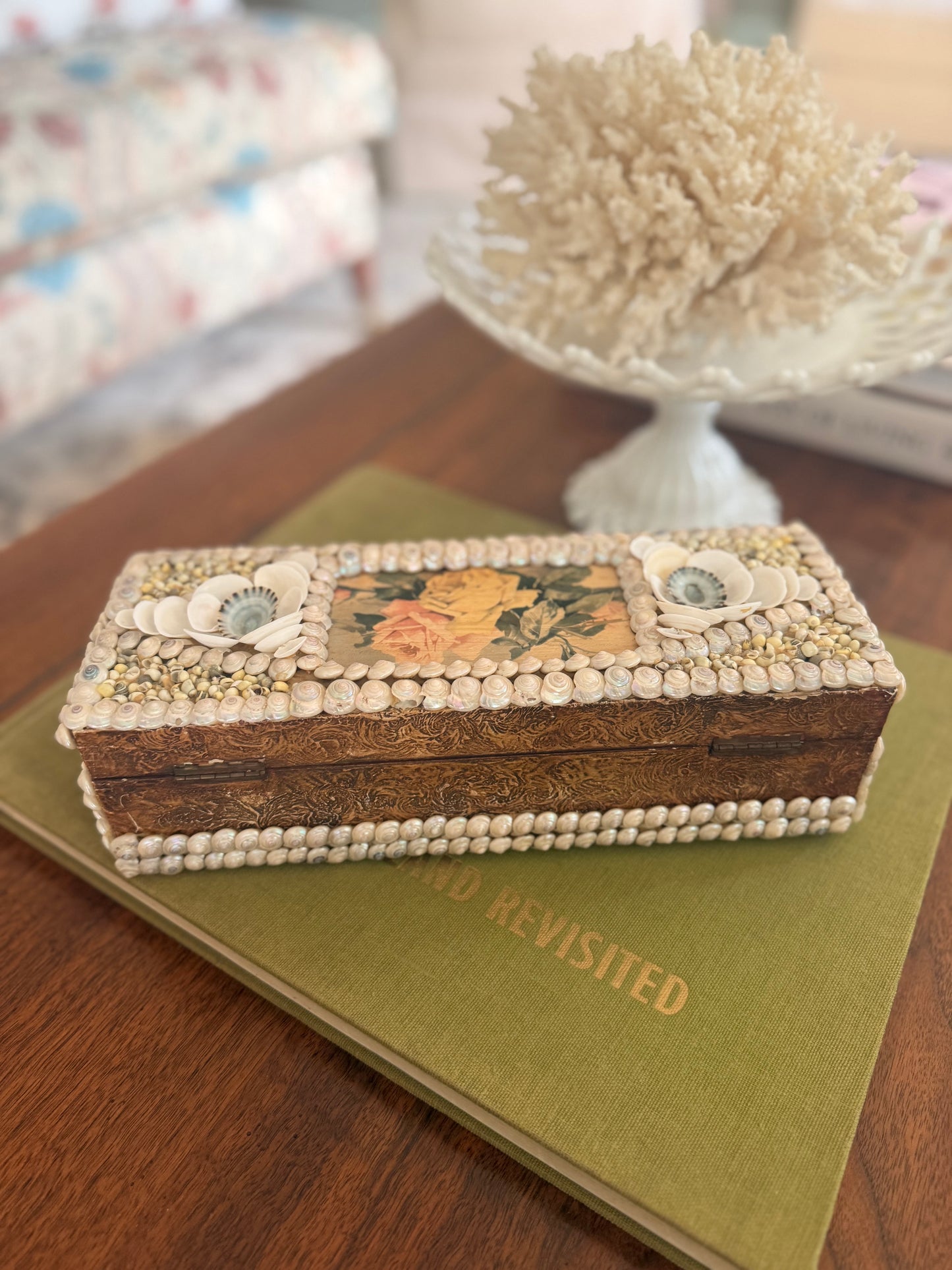 Antique Hand-Painted Shell Box
