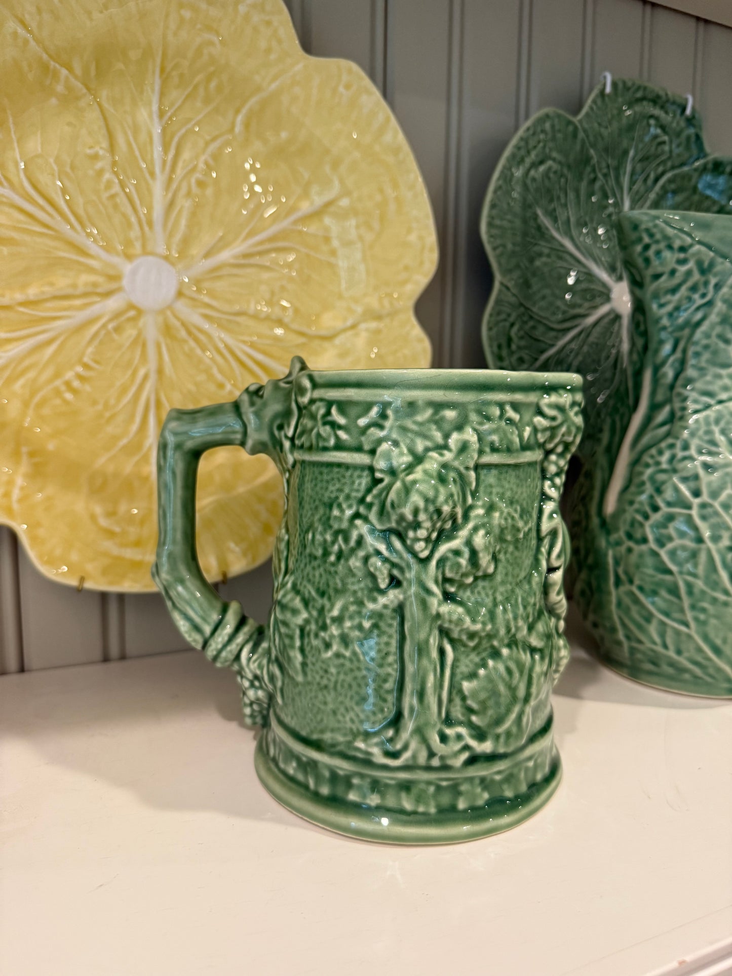 Vintage Bordallo Pinheiro Grape Vines Green Pitcher