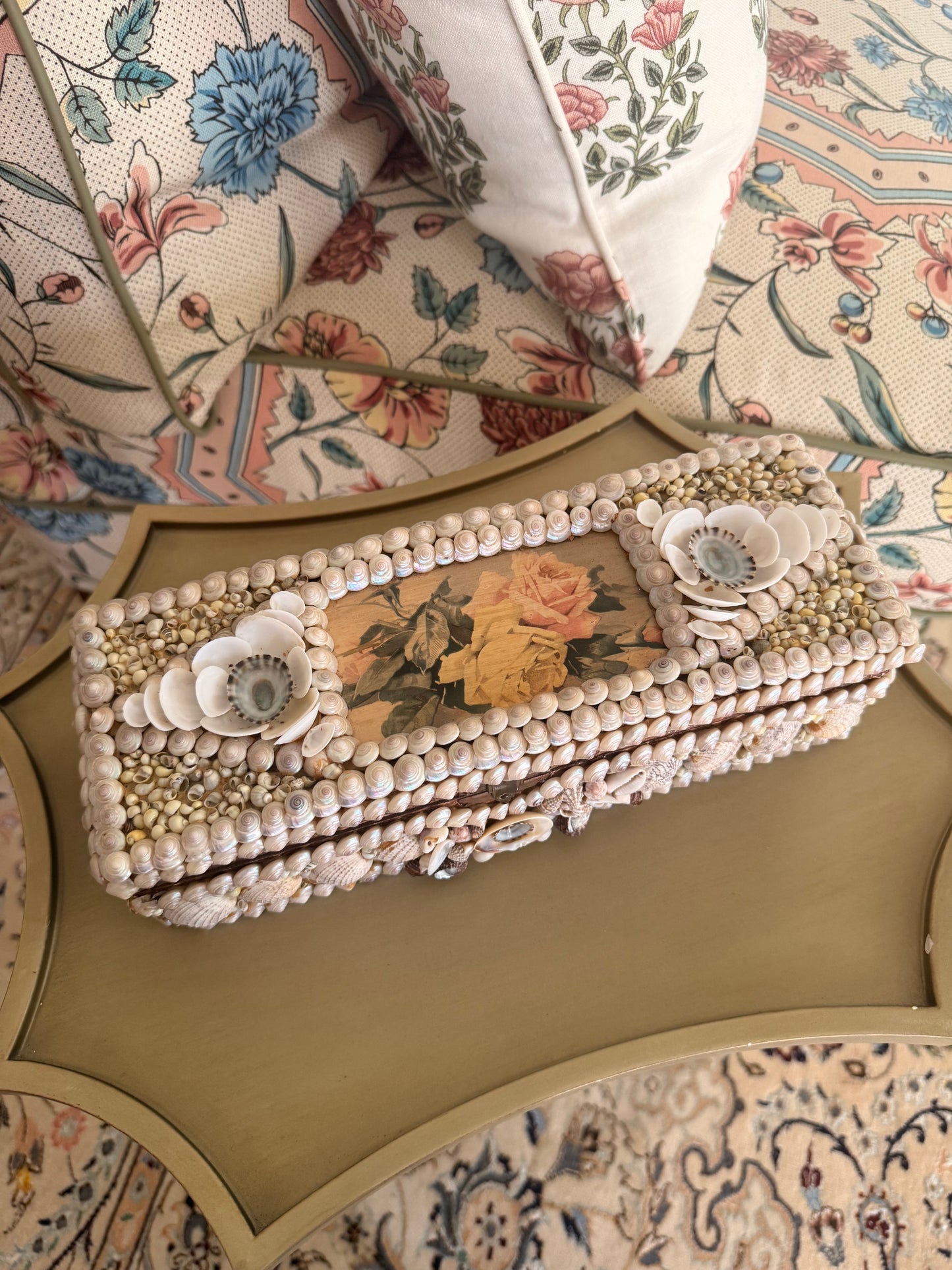 Antique Hand-Painted Shell Box