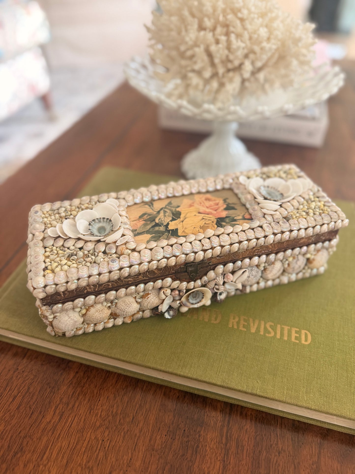 Antique Hand-Painted Shell Box