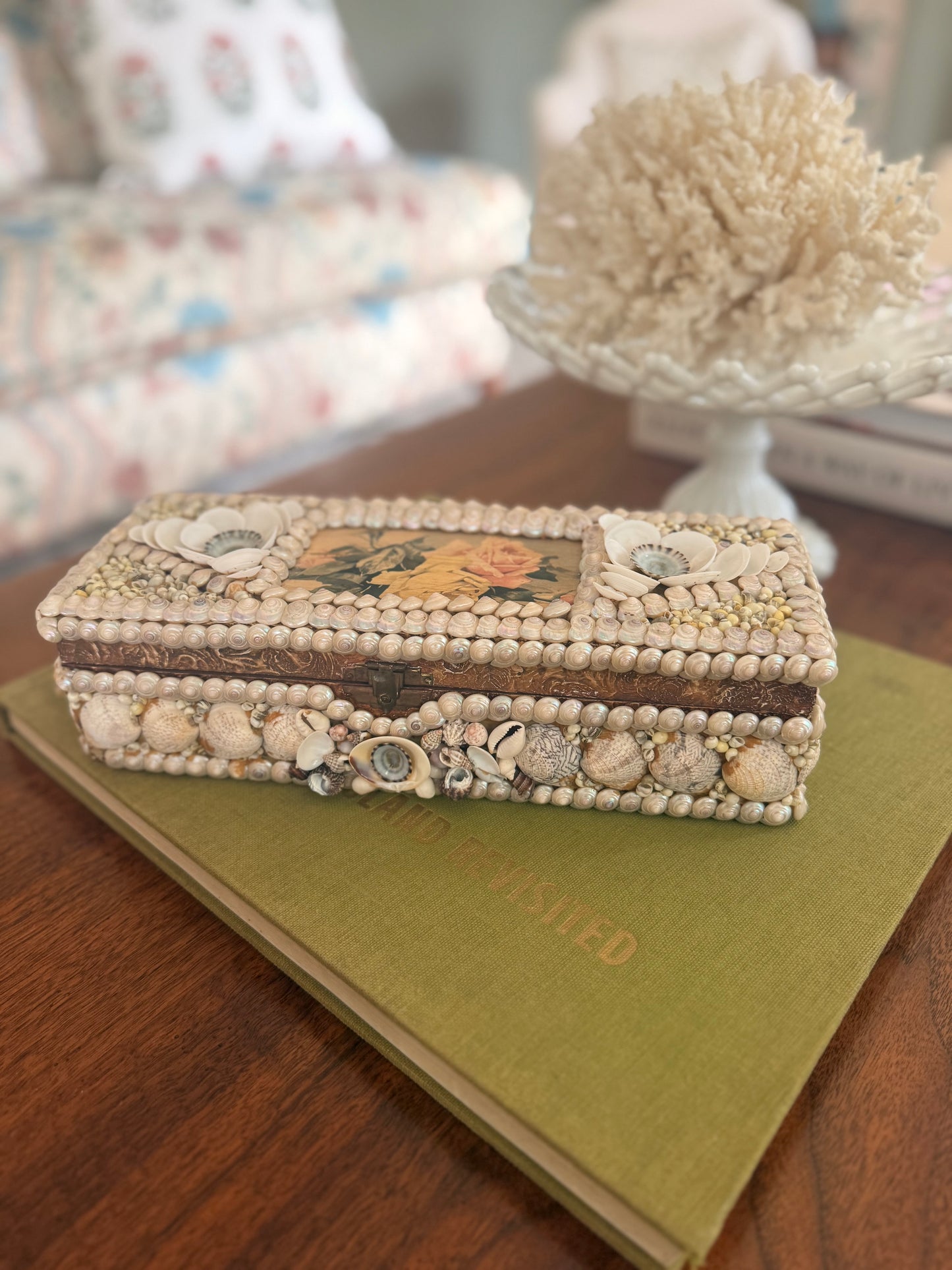 Antique Hand-Painted Shell Box