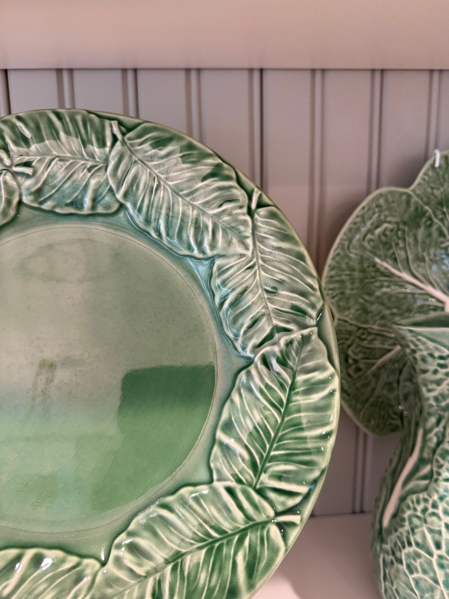 Vintage Bordallo Pinheiro Leaf Service Green Dinner Plate
