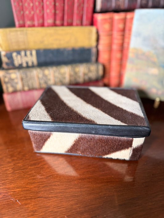 Natural Zebra Hide and Wood Box