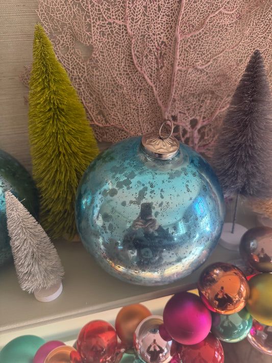 Vintage XL Blue Mercury Glass Baubles