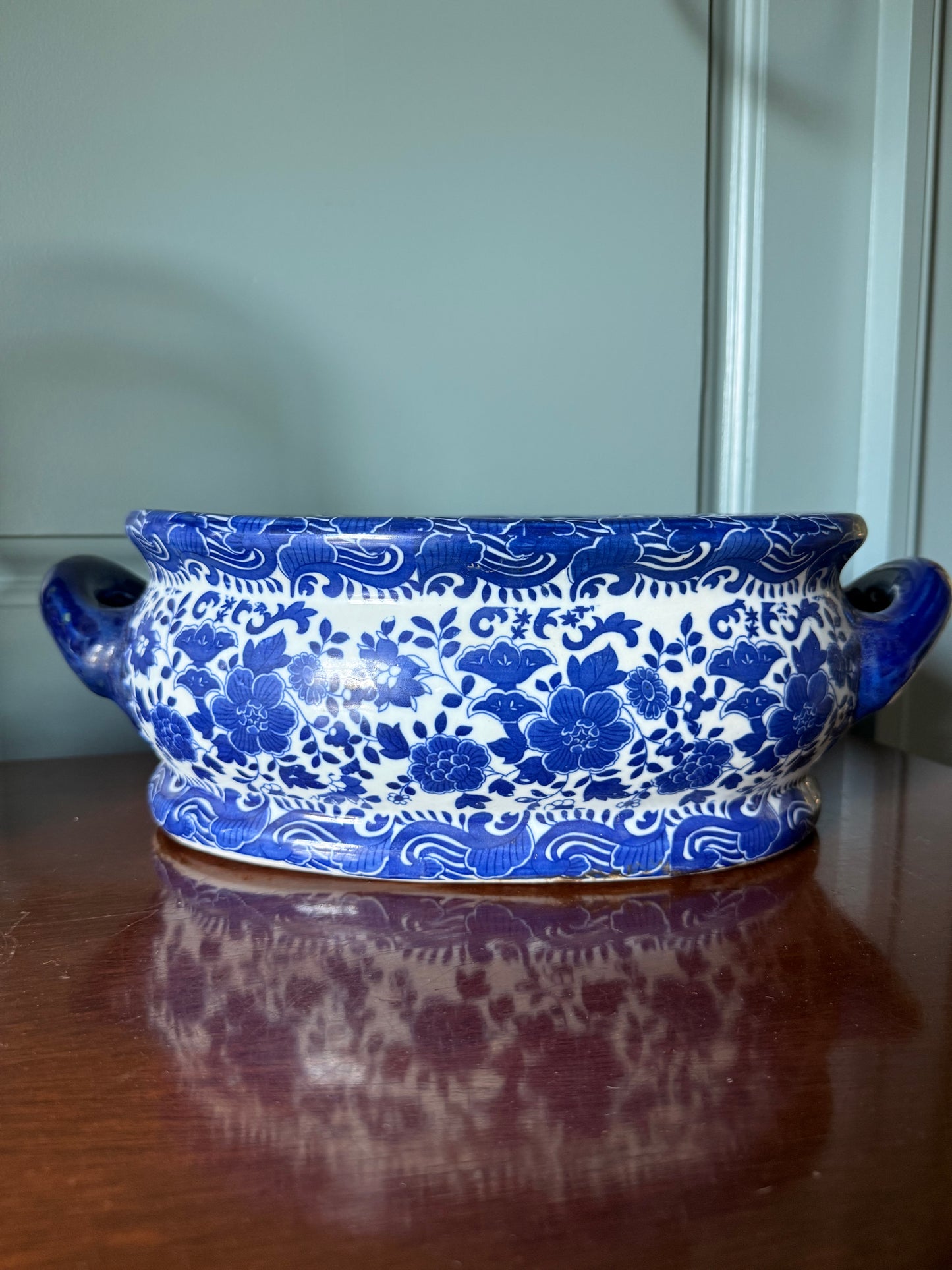 Chinoiserie Blue and White Footbath with Koi Fish