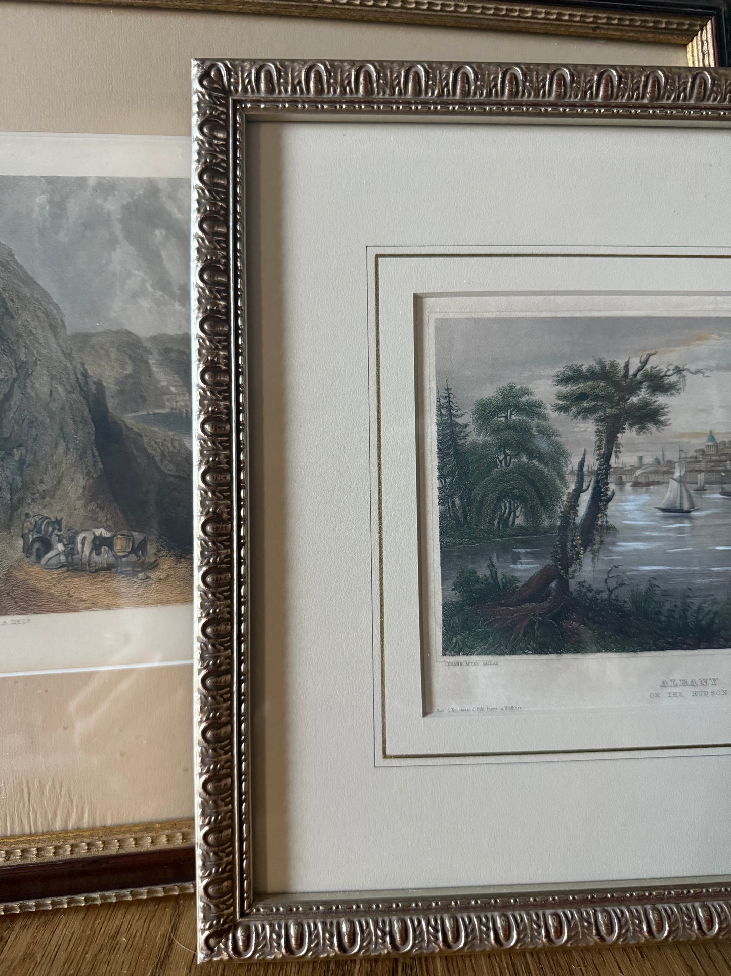 Antique Hand-Colored Engraving, Albany from the Hudson