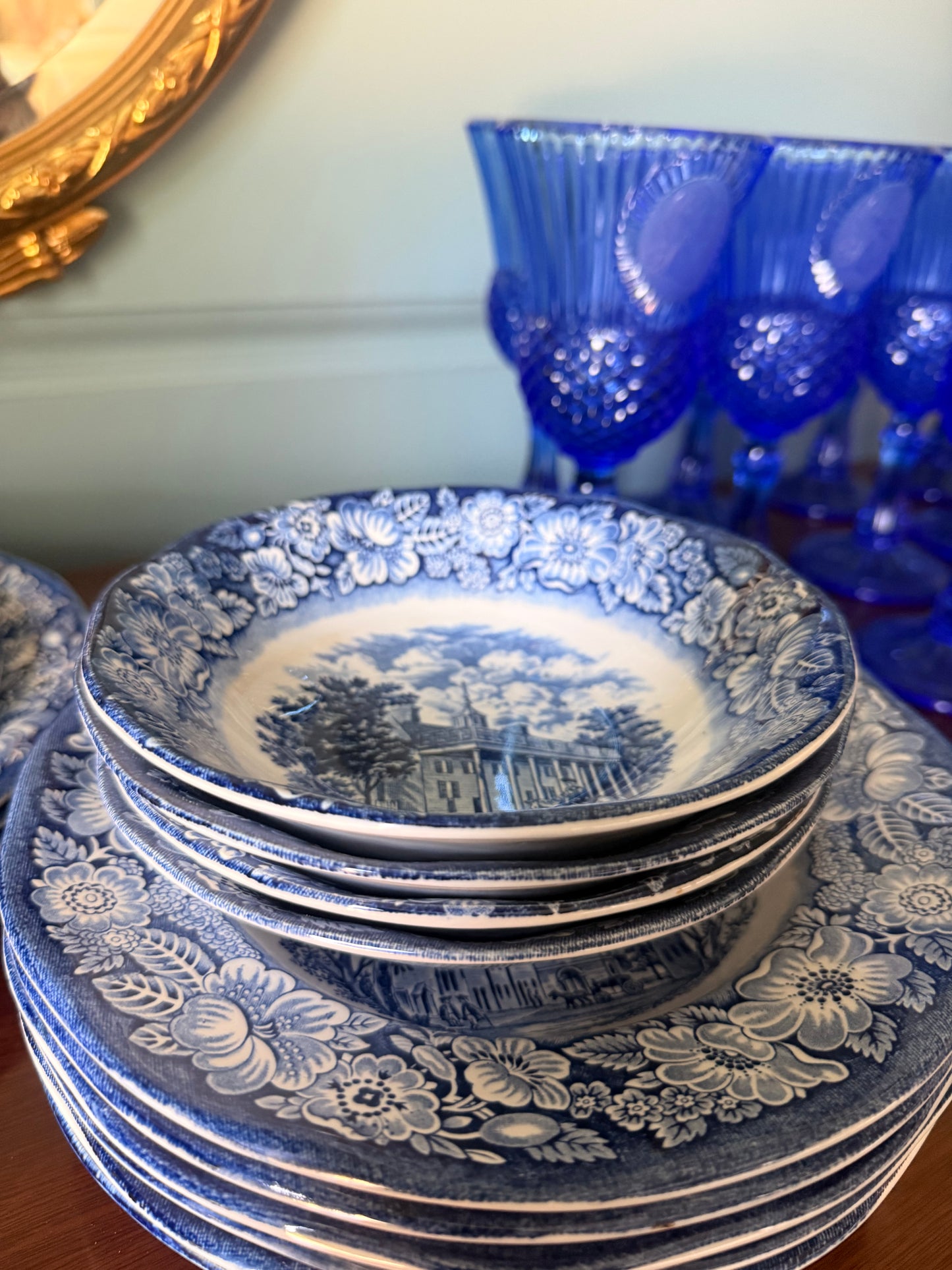 Liberty Blue Mount Vernon Coupe Cereal Bowls