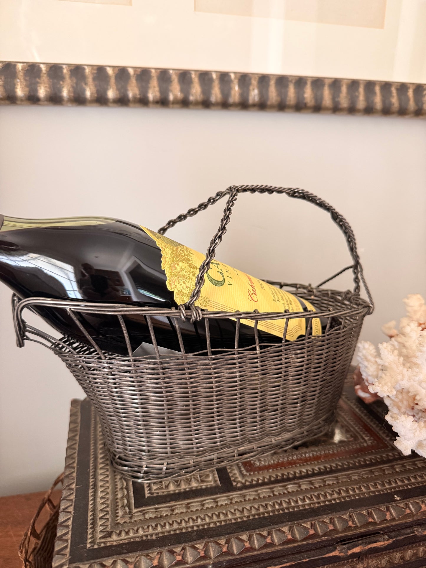 Vintage French Silverplate Wire Wine Basket