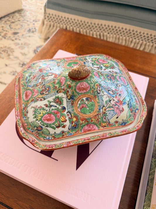 Antique Rose Medallion Lidded Dish