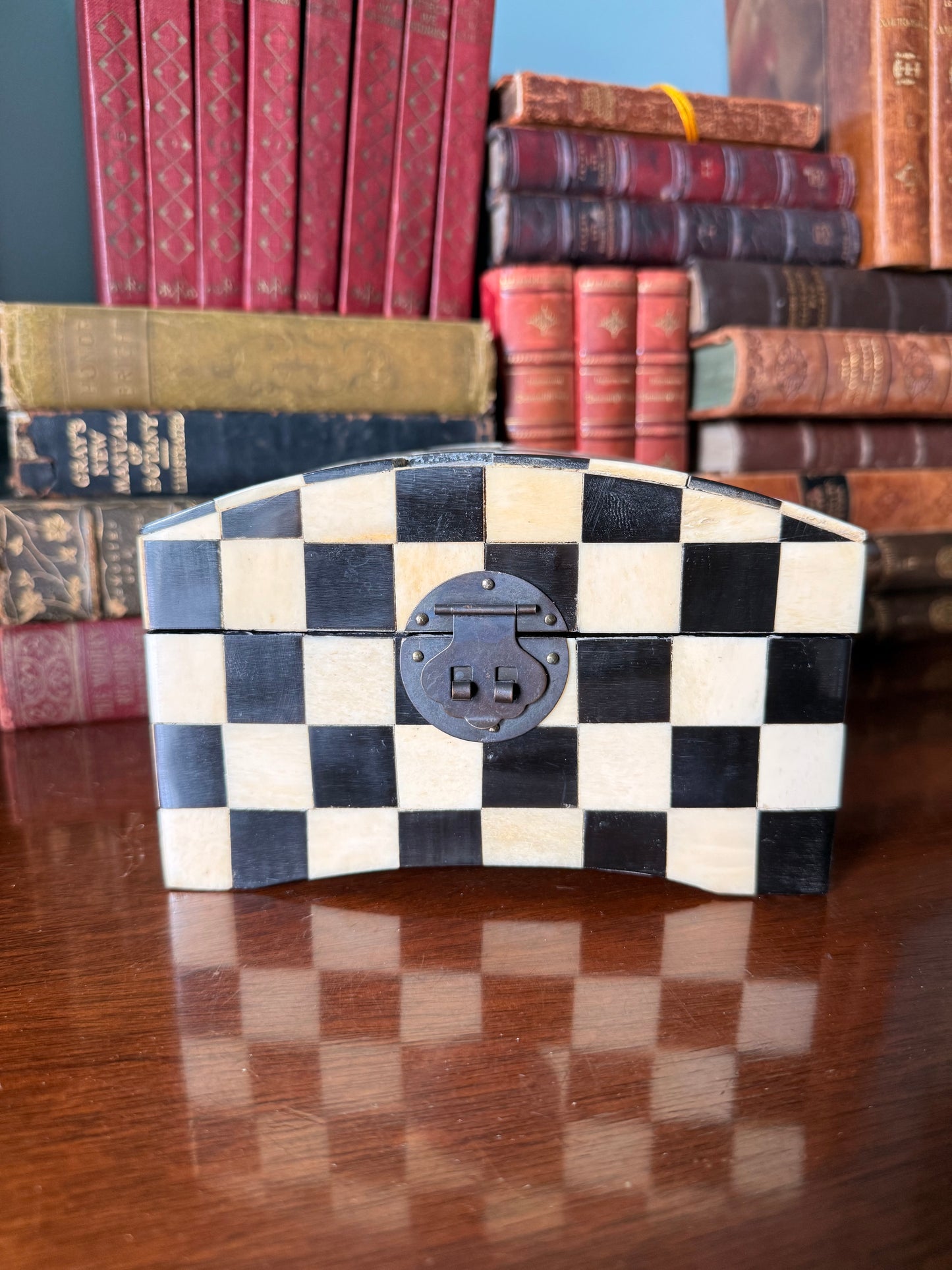 Bone Checkerboard Domed Box