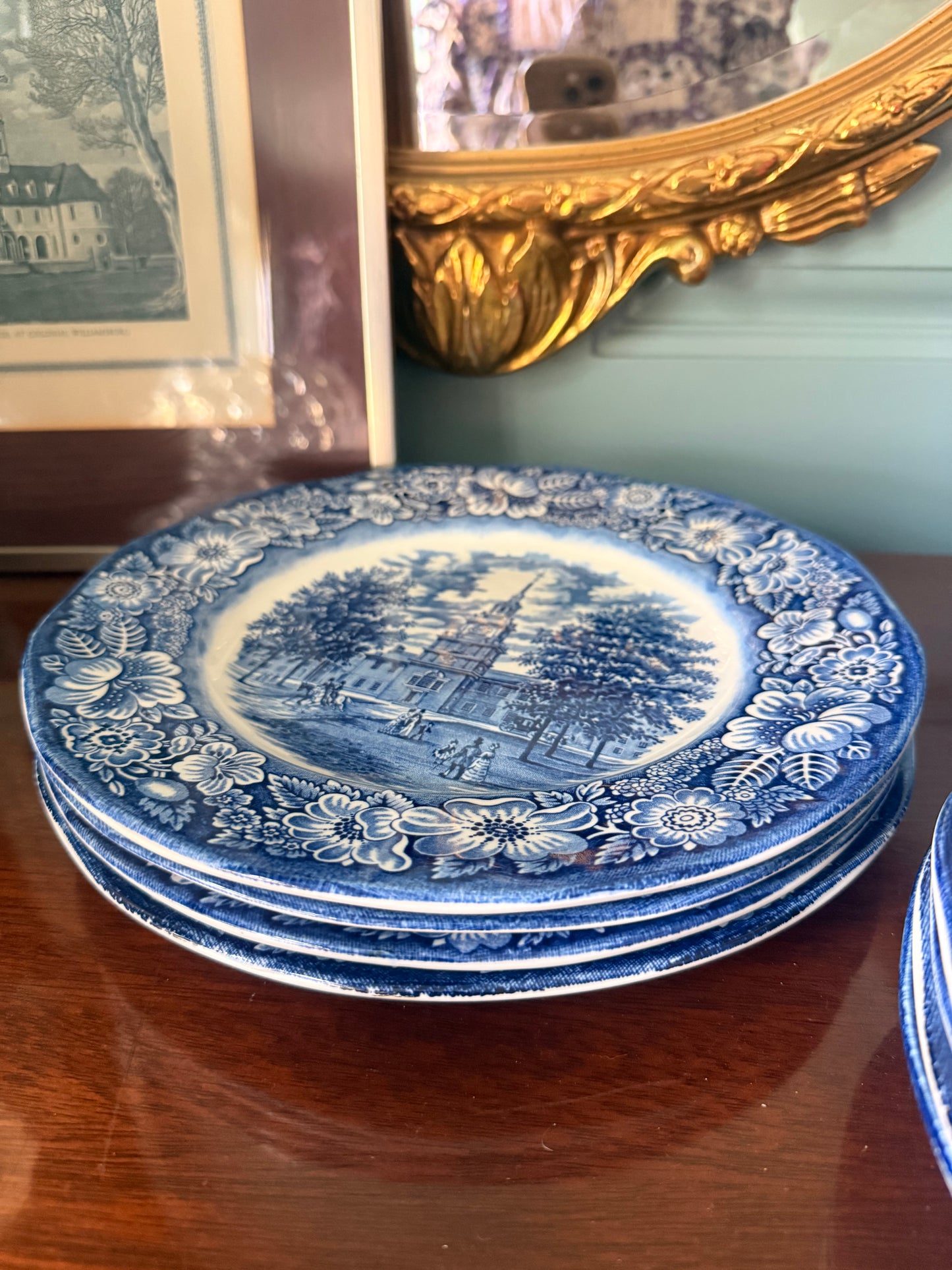 Liberty Blue Independence Hall Dinner Plates