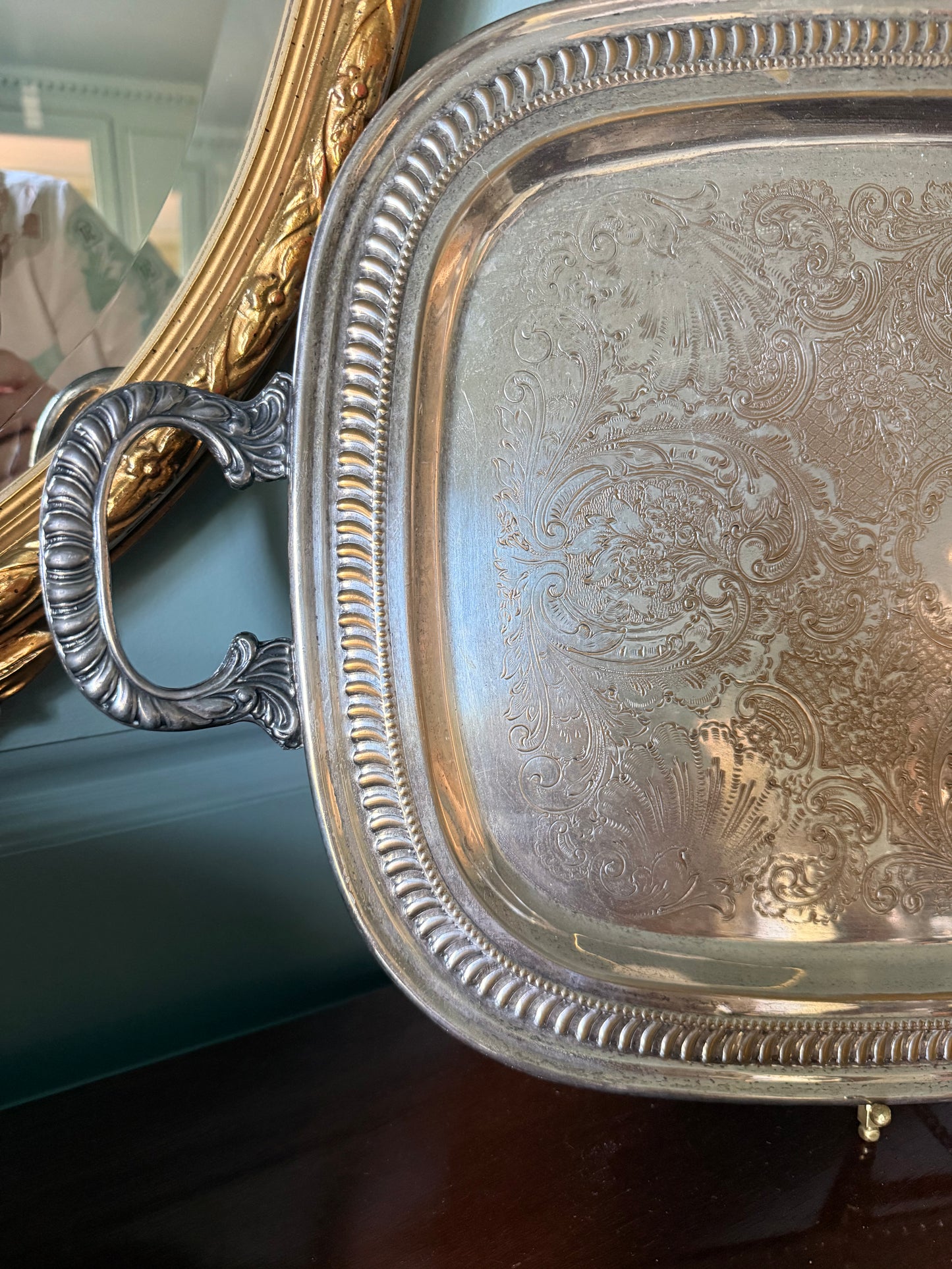 Silverplate Handled Gallery Tray