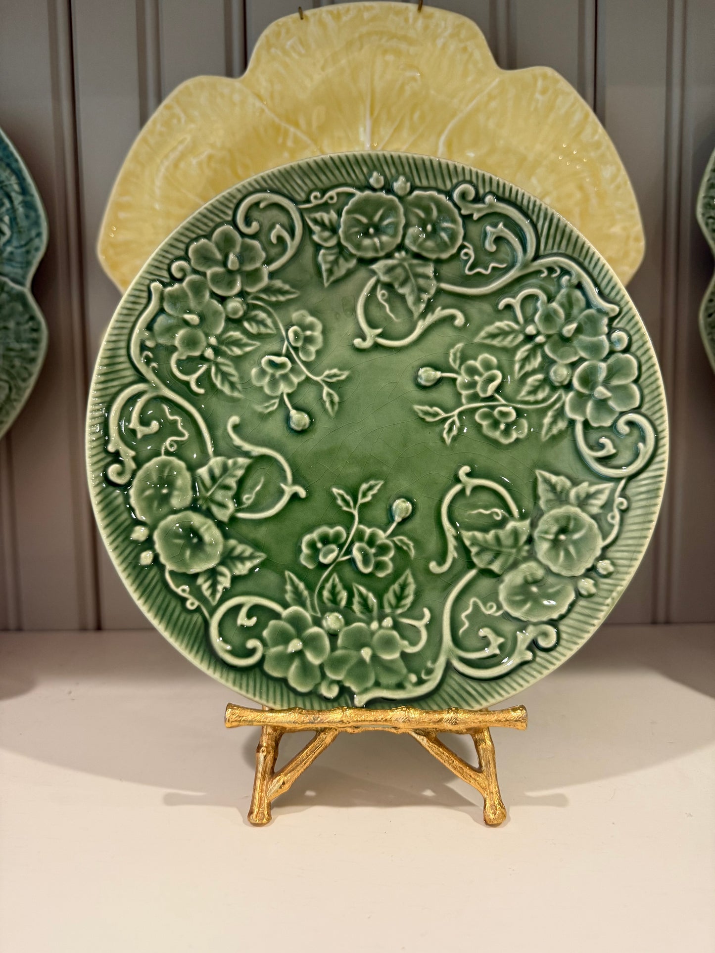 Set of 4 Vintage Bordallo Pinheiro Flowers Green Salad Plate