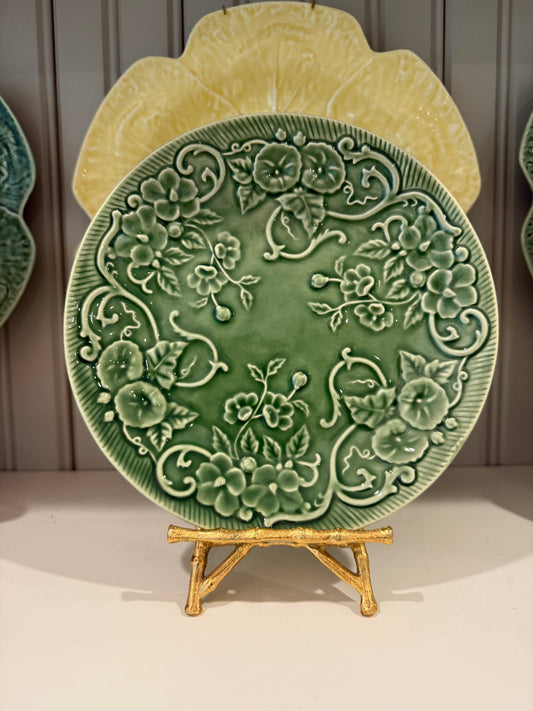 Set of 4 Vintage Bordallo Pinheiro Flowers Green Salad Plate