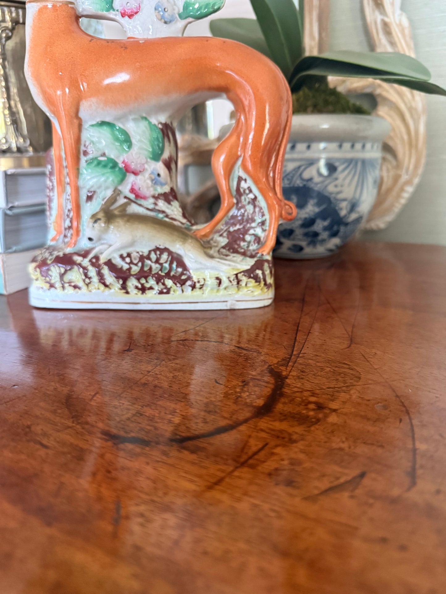 Antique Staffordshire Whippet Spill Vase