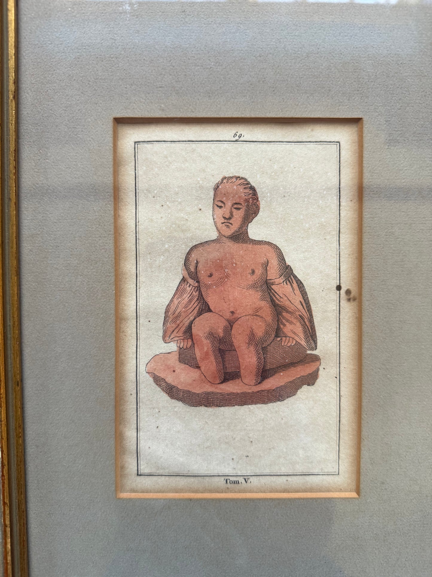 Antique Hand-Colored Engraving “Tom. V.” Figure