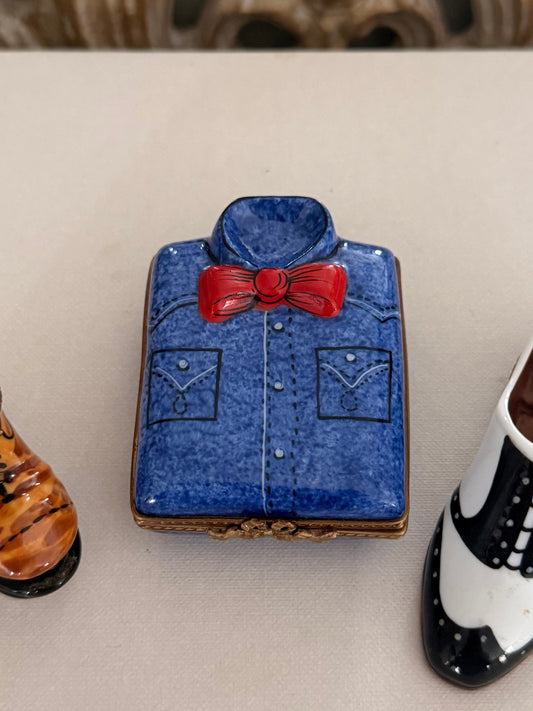 Limoges Shirt & Bow Tie Trinket Box