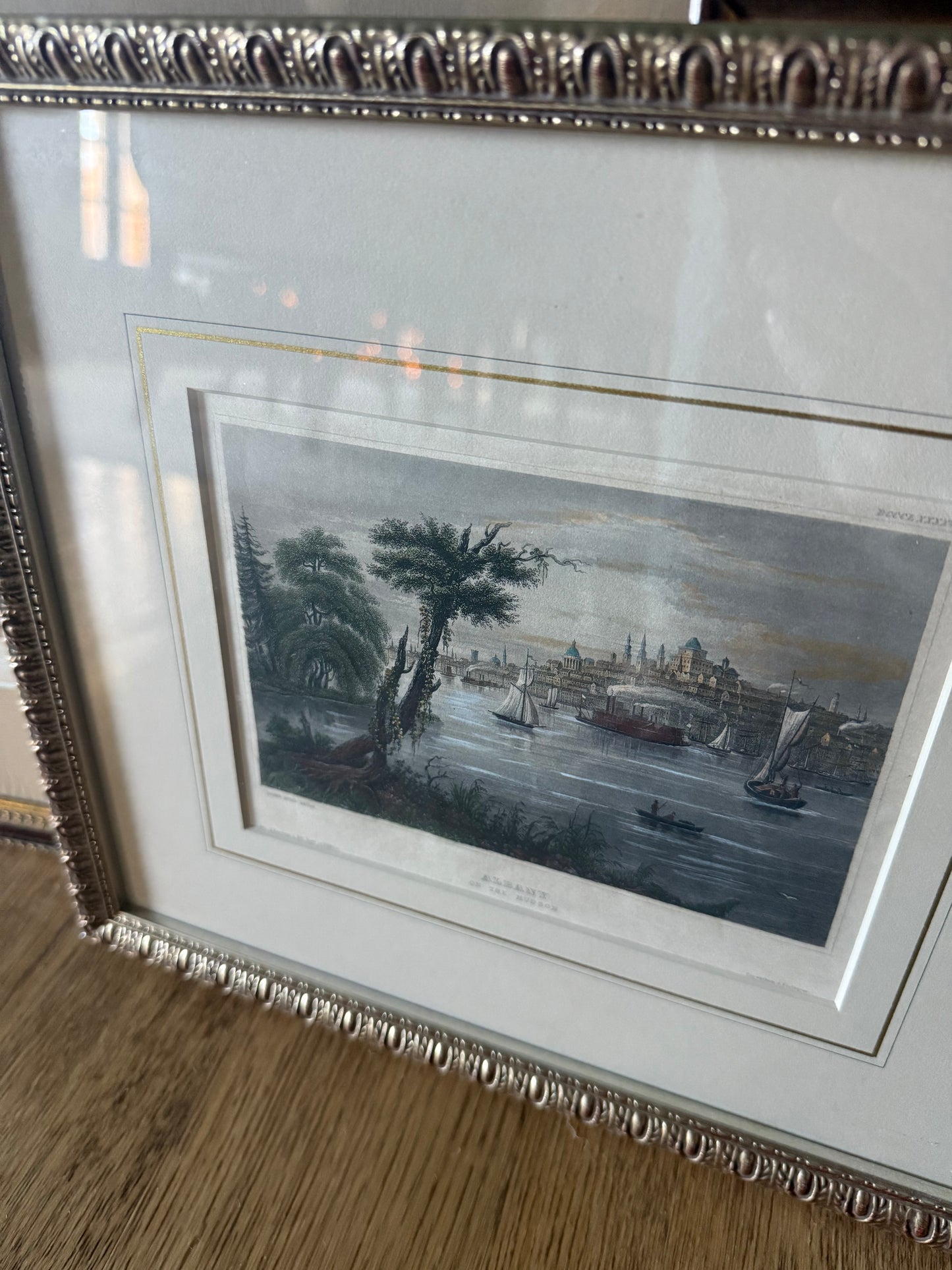 Antique Hand-Colored Engraving, Albany from the Hudson