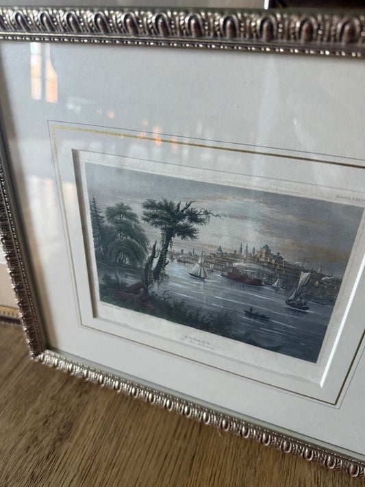 Antique Hand-Colored Engraving, Albany from the Hudson