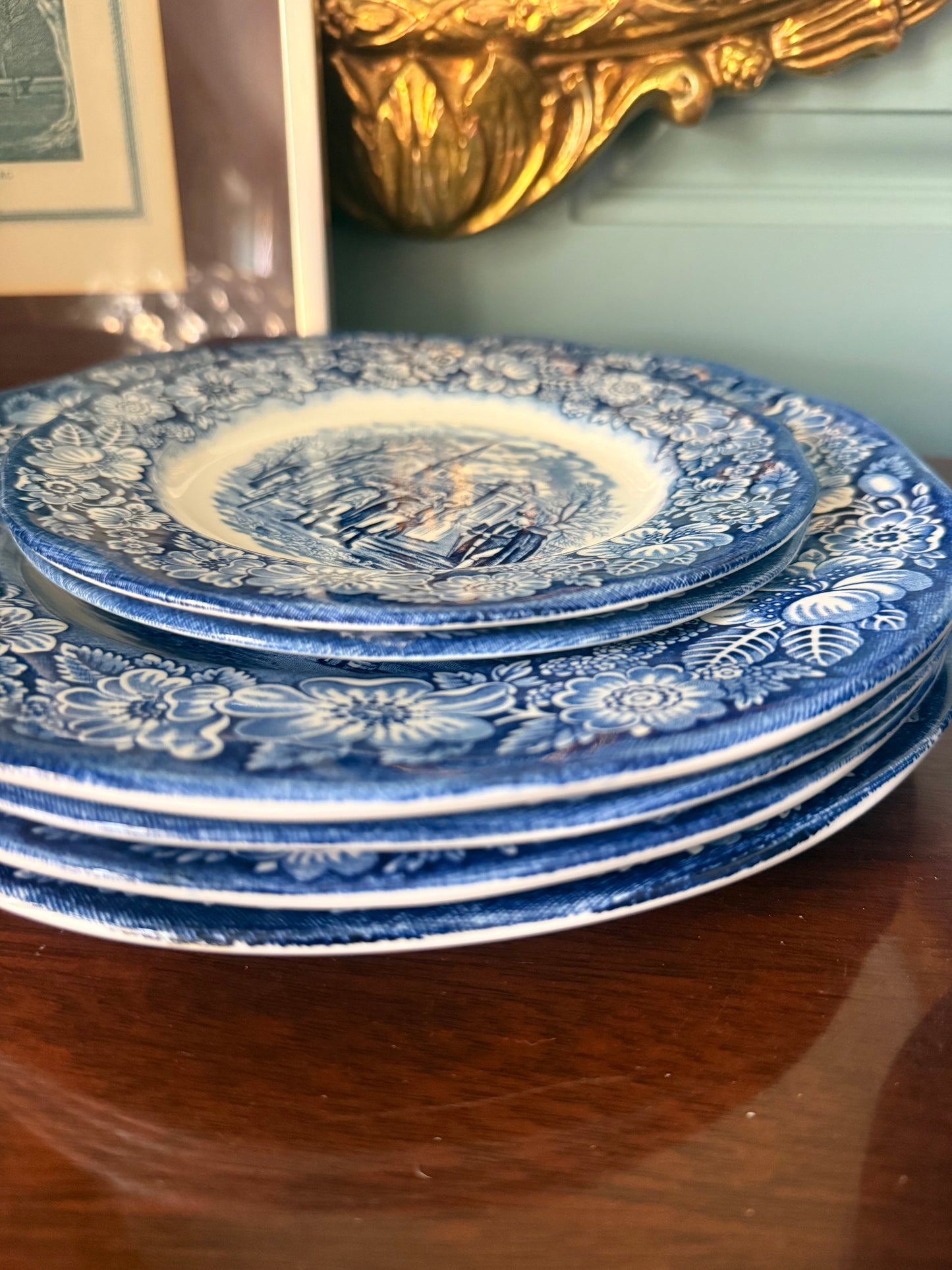Liberty Blue Washington Leaving Christ Church Salad Plates