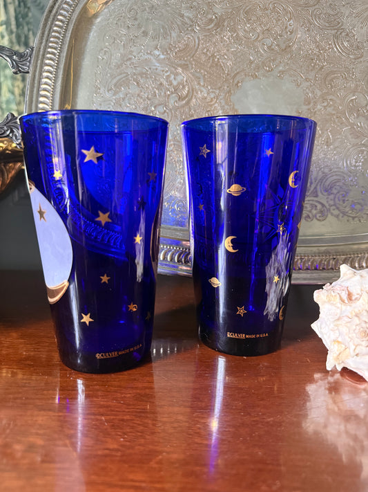 Pair of Culver Celestial Cobalt Tumblers
