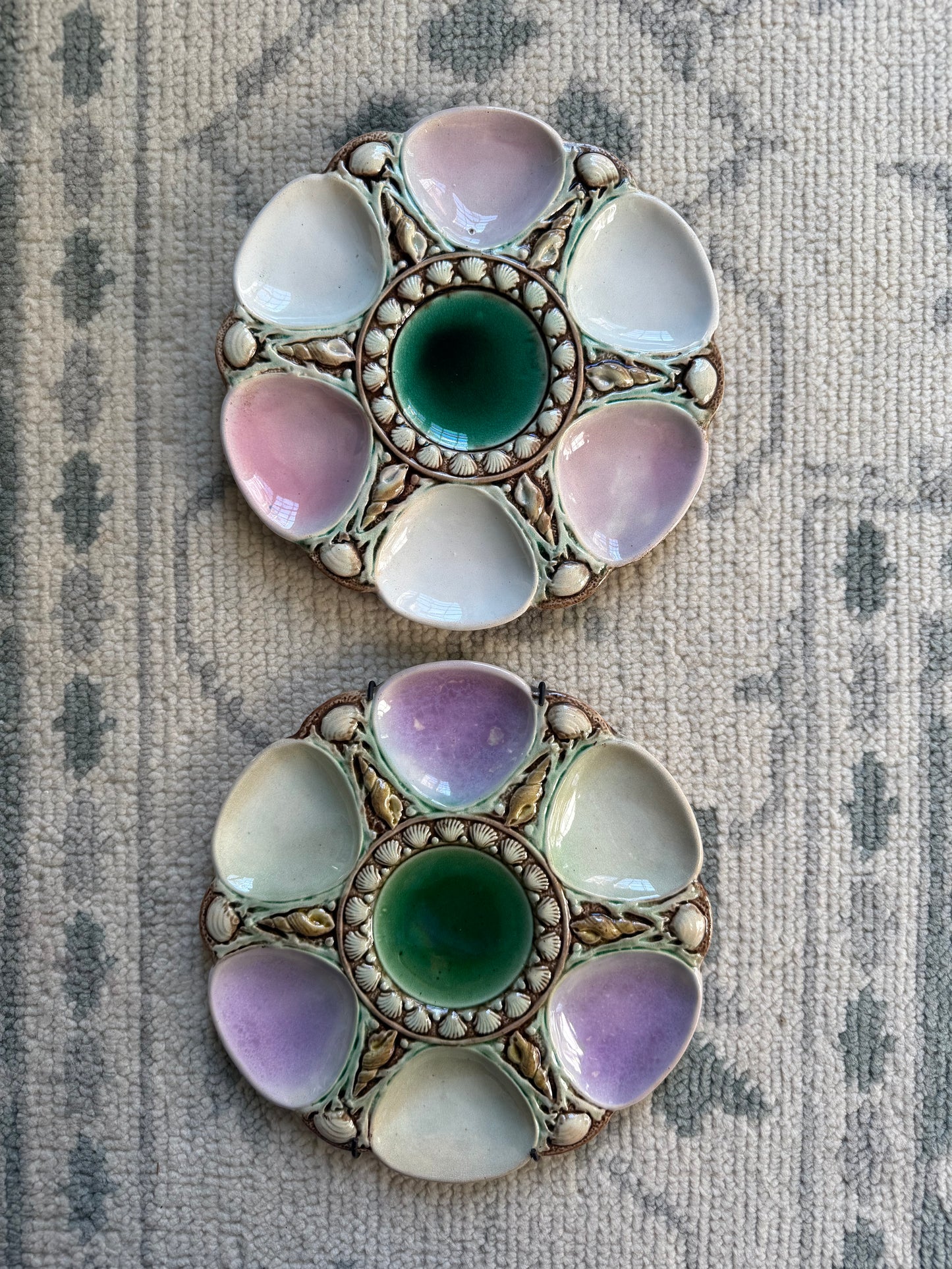 Antique English Majolica Six Well Oyster Plate - Pink