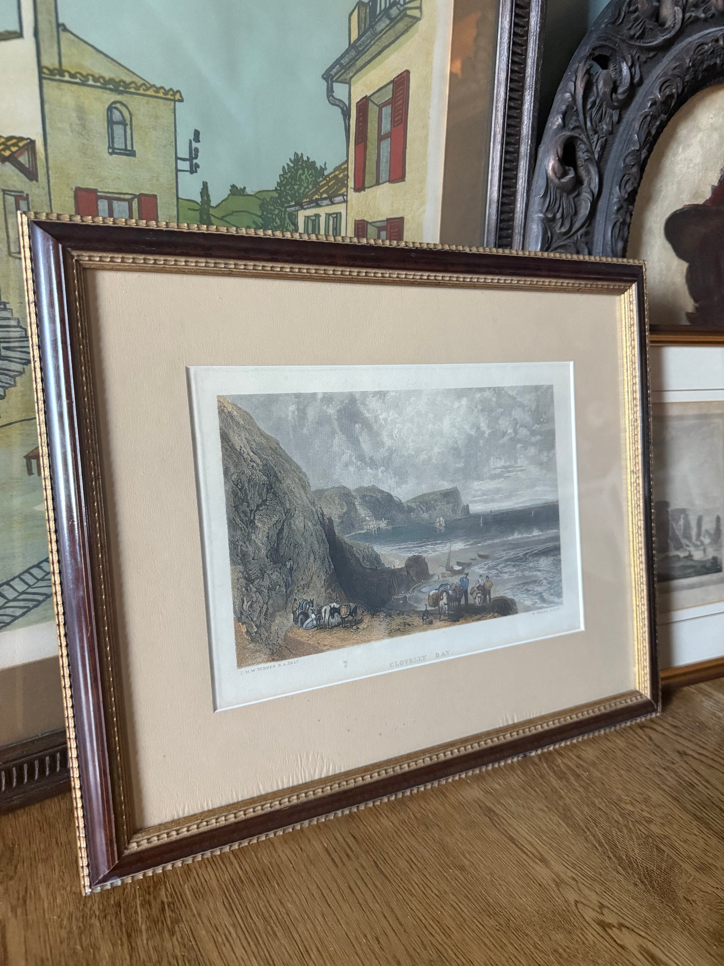 Antique Hand-Colored Engraving, Clovelly Bay