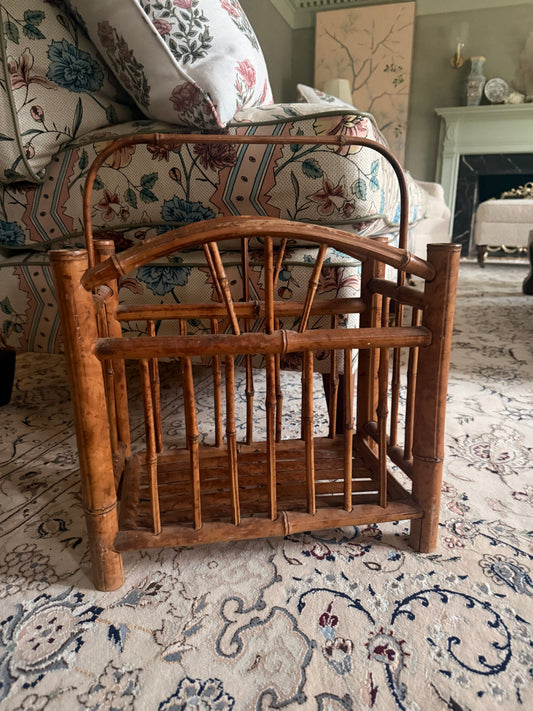 Vintage Burnt Bamboo Magazine Rack