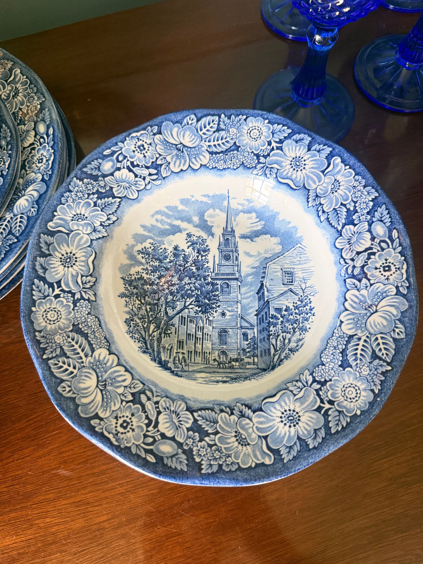 Liberty Blue Old North Church Rimmed Soup Bowls
