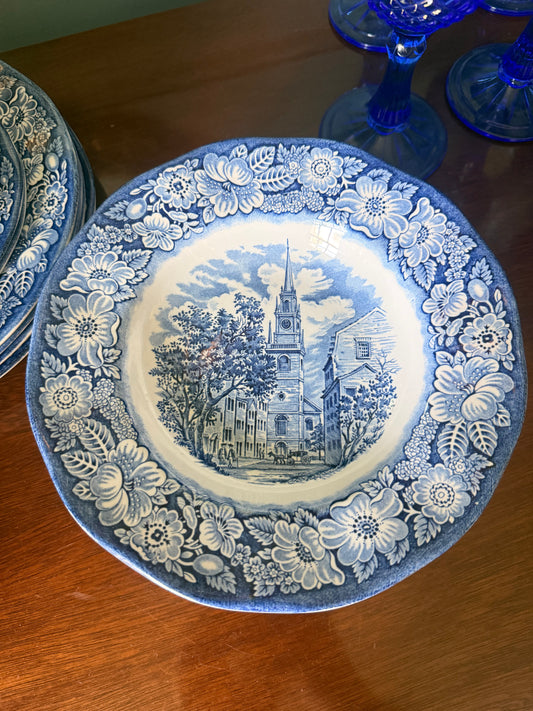 Liberty Blue Old North Church Rimmed Soup Bowls