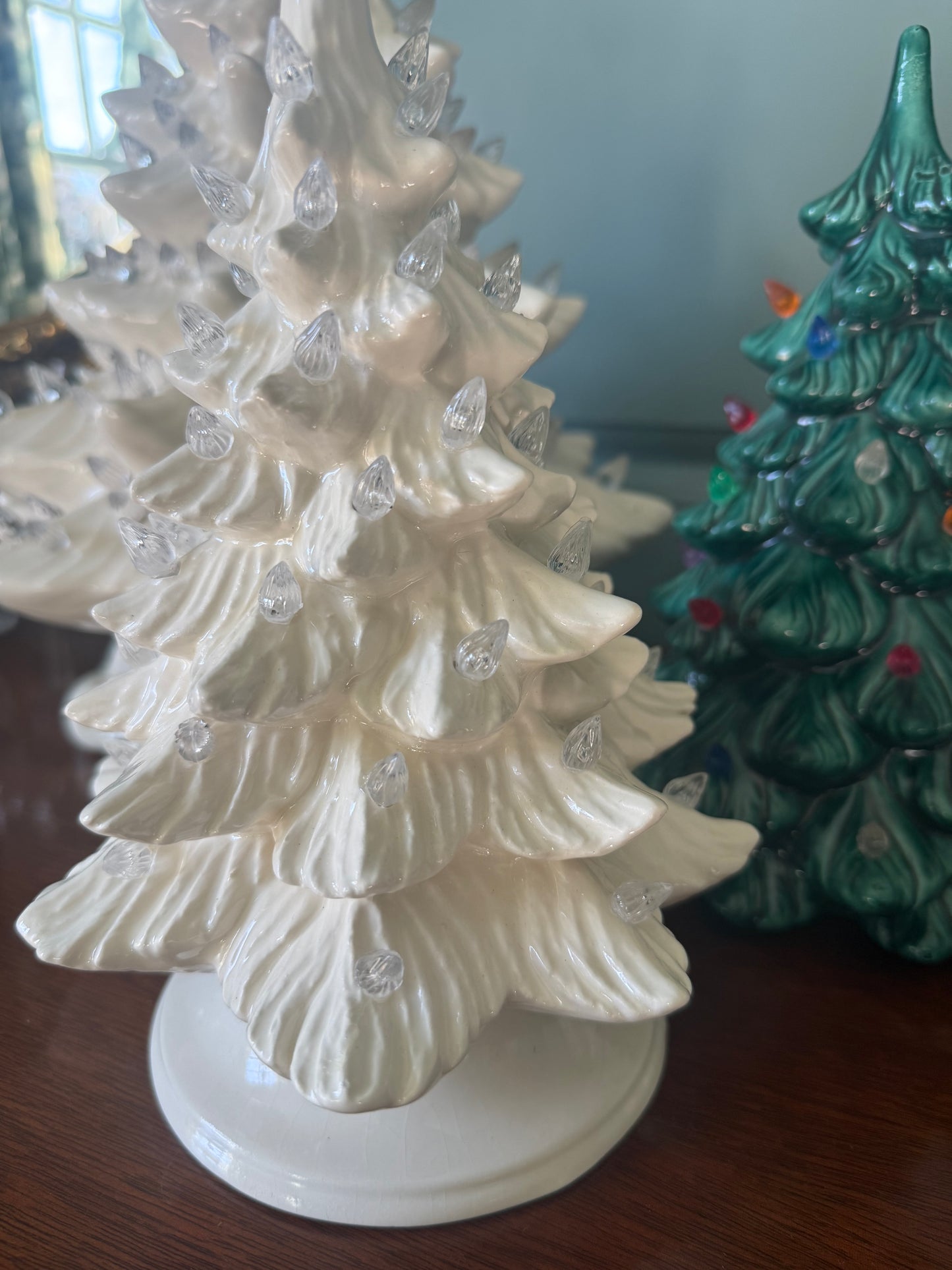 Vintage White Ceramic Christmas Tree, Clear Lights