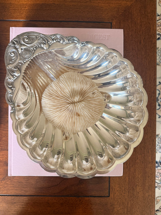 Silverplate Scalloped Shell Dish with Dolphin Head
