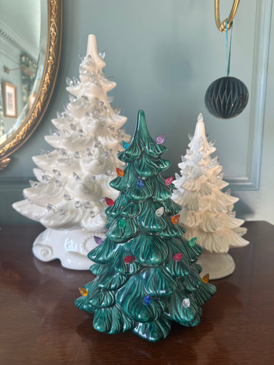 Vintage Green Ceramic Christmas Tree, Multicolored Lights