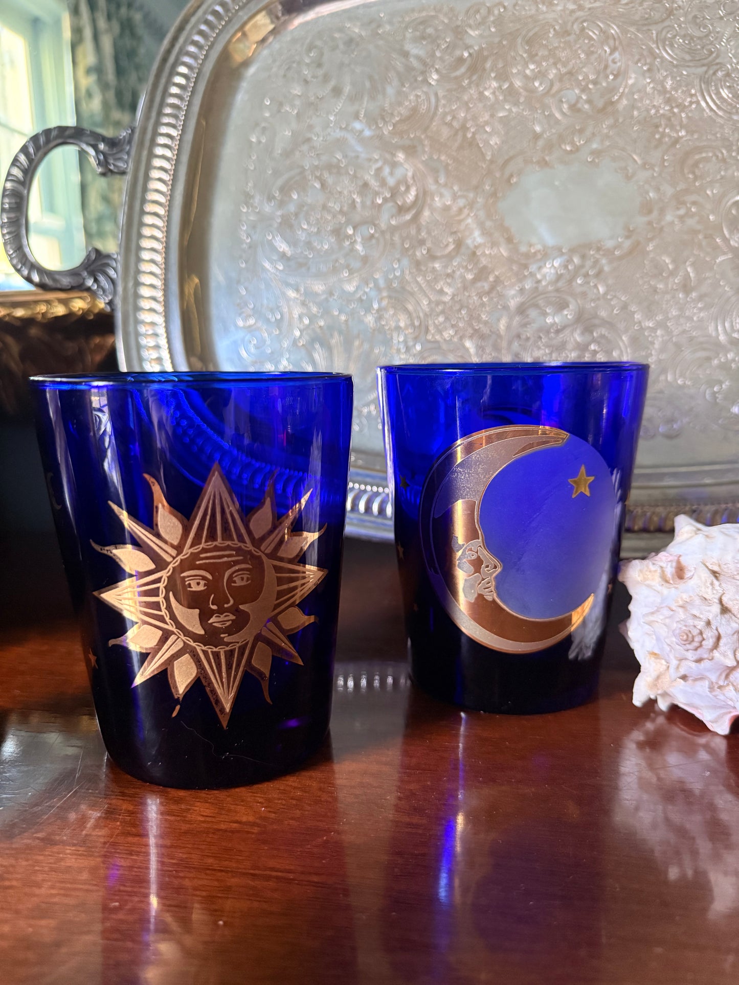 Pair of Culver Celestial Cobalt Cocktail Glasses